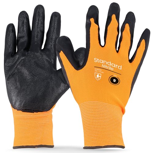 Instalguru 10x Arbeitshandschuhe Nitril-Beschichtung Größe 9 Rutschfeste Handschuhe Montagehandschuhe Montagearbeit Mechanikerhandschuhe Gartenhandschuhe Bauarbeiten von Instalguru
