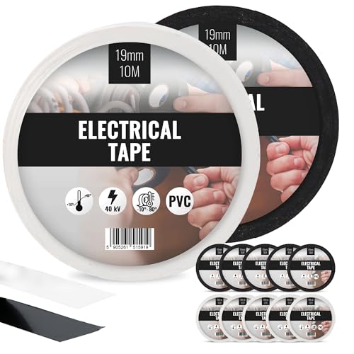 10x Isolierband Isoband Elektriker Klebeband Wasserdicht Iso Tape PVC 19 mm x 10 m Dichtungsband PCV Band Panzerband Wasserfest Elektrisches Bündeln Reparieren Kabeln Weiß Schwarz von Instalguru