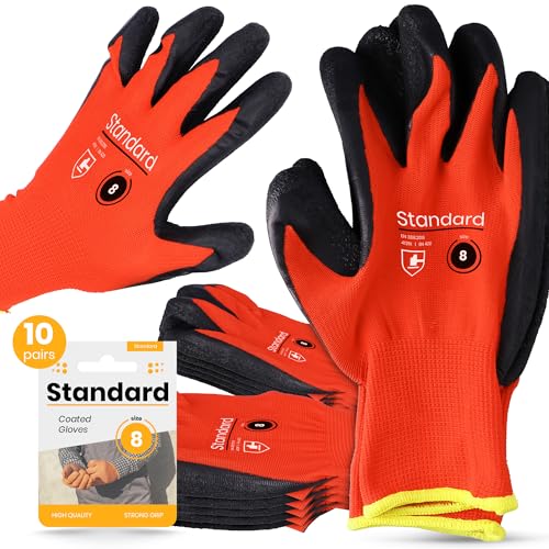 Instalguru 10x Schutzhandschuhe Größe 8 Latex Arbeitshandschuhe Handschuhe Beschichtung Montagehandschuhe Bauhandschuh Mechaniker Bauarbeiten Heimwerker Gartenarbeit von Instalguru