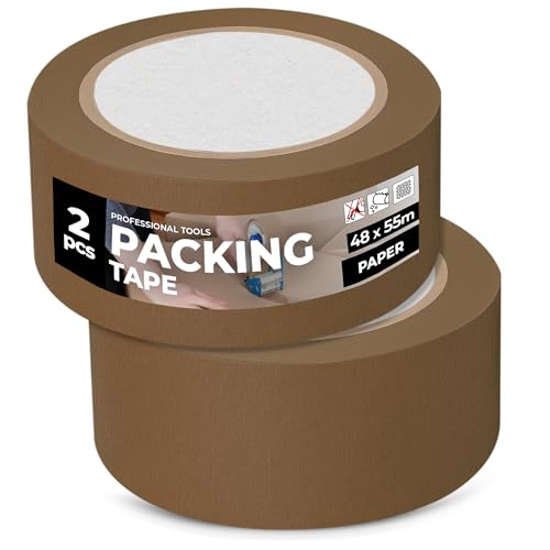 Instalguru 2x Packband Klebeband Paketband 40 mm Braun Verpackungsband Papierklebeband Recycelbar Naturkautschukkleber Umweltgerechtes Recyclingfreundlich von Instalguru