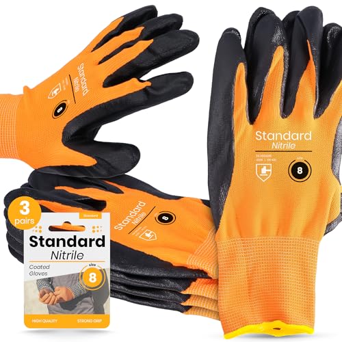 Instalguru 3x Arbeitshandschuhe Nitril-Beschichtung Größe 8 Rutschfeste Handschuhe Montagehandschuhe Montagearbeit Mechanikerhandschuhe Gartenhandschuhe Bauarbeiten von Instalguru