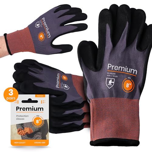 Instalguru 3x Arbeitshandschuhe Nitril Größe 8 Nitrilhandschuhe Bauhandschuhe Handschuhe Starker Grip Arbeit Abriebfest Montage Werkstatt Baustelle Heimwerker Garten von Instalguru