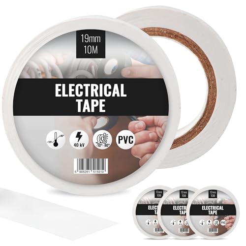 3x Isolierband Isoband Elektriker Klebeband Wasserdicht Iso Tape PVC 19 mm x 10 m Dichtungsband PCV Band Panzerband Wasserfest Elektrisches Bündeln Reparieren Kabeln Weiß von Instalguru