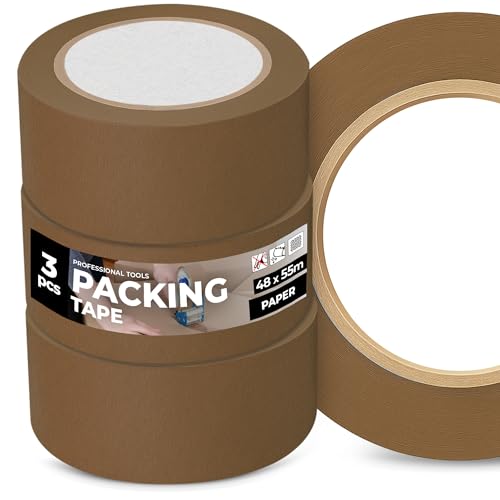 Instalguru 3x Packband Klebeband Paketband 40 mm Braun Verpackungsband Papierklebeband Recycelbar Naturkautschukkleber Umweltgerechtes Recyclingfreundlich von Instalguru