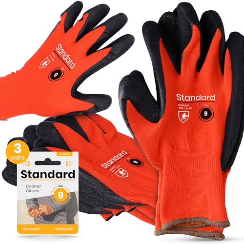 Instalguru 3x Schutzhandschuhe Größe 9 Latex Arbeitshandschuhe Handschuhe Beschichtung Montagehandschuhe Bauhandschuh Mechaniker Bauarbeiten Heimwerker Gartenarbeit von Instalguru