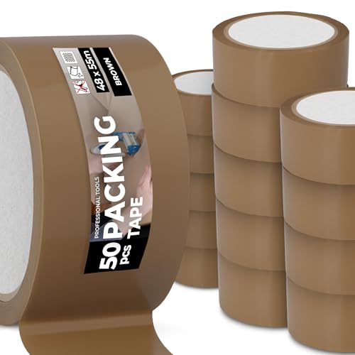 Instalguru 50x Klebeband Packband 48 mm 55 m Braun Paketband Verpackungsband Verpackungsklebeband Stark Acrylkleber Verschließen von Paketen Kartons Universelles von Instalguru