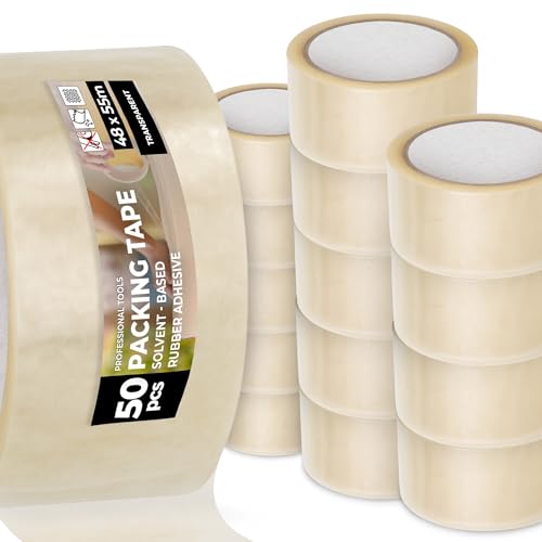 Instalguru 50x Packband Klebeband 55 m Transparent Paketband Verpackungsband Stark Kautschukklebstoff Reißfest für Versand Umzug Kühllagerung Paketen Kartons von Instalguru