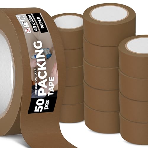 Instalguru 50x Packband Klebeband Paketband 40 mm Braun Verpackungsband Papierklebeband Recycelbar Naturkautschukkleber Umweltgerechtes Recyclingfreundlich von Instalguru