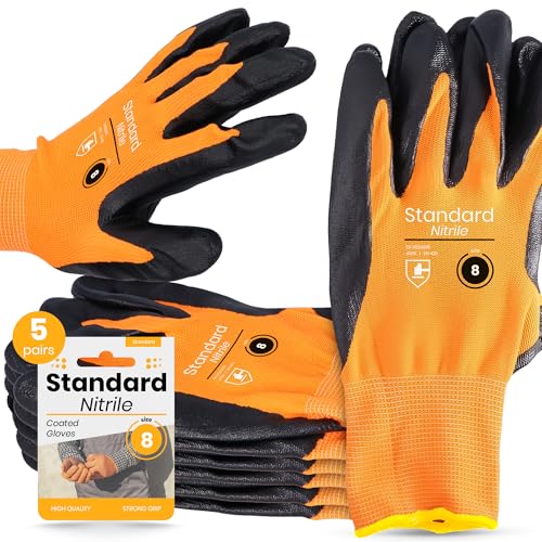 Instalguru 5x Arbeitshandschuhe Nitril-Beschichtung Größe 8 Rutschfeste Handschuhe Montagehandschuhe Montagearbeit Mechanikerhandschuhe Gartenhandschuhe Bauarbeiten von Instalguru