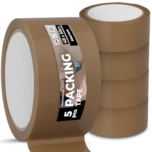 Instalguru 5x Klebeband Packband 48 mm 55 m Braun Paketband Verpackungsband Verpackungsklebeband Stark Acrylkleber Verschließen von Paketen Kartons Universelles von Instalguru