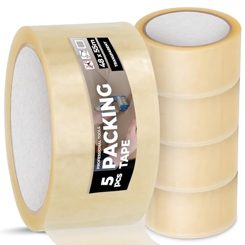 Instalguru 5x Klebeband Packband 48 mm 55 m Transparent Paketband Verpackungsband Verpackungsklebeband Stark Acrylkleber Verschließen von Paketen Kartons Universelles von Instalguru