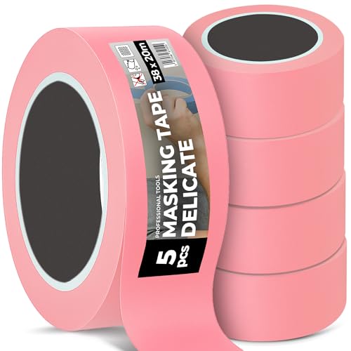 Instalguru 5x Malerband 38 mm x 20 m Klebeband Rose Malerkrepp Abklebeband Maler Kreppband Universal Renovieren Malerarbeiten Washi-Papier Washi-Reispapier von Instalguru