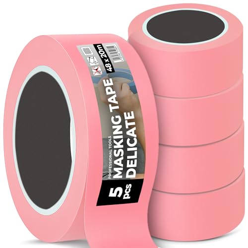 Instalguru 5x Malerband 48 mm x 20 m Klebeband Rose Malerkrepp Abklebeband Maler Kreppband Universal Renovieren Malerarbeiten Washi-Papier Washi-Reispapier von Instalguru