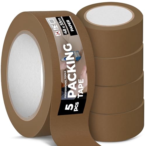Instalguru 5x Packband Klebeband Paketband 40 mm Braun Verpackungsband Papierklebeband Recycelbar Naturkautschukkleber Umweltgerechtes Recyclingfreundlich von Instalguru