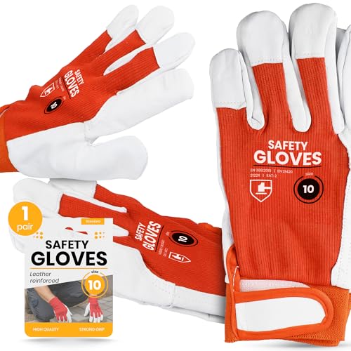 Instalguru Arbeitshandschuhe Gr. 10 Lederhandschuhe Sicherheitshandschuhe Montagehandschuhe Ziegenleder Bau Mechanik Garten Elastischem Bund Klettverschluss von Instalguru