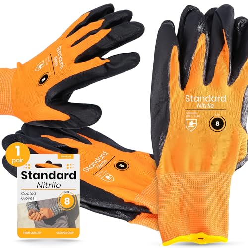 Instalguru Arbeitshandschuhe Nitril-Beschichtung Größe 8 Rutschfeste Handschuhe Montagehandschuhe Montagearbeit Mechanikerhandschuhe Gartenhandschuhe Bauarbeiten von Instalguru