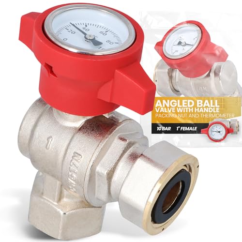 Instalguru Kugelhahn 1'' IG Rot Absperrventil mit Thermometer Winkelkugelhahn Eckventil Thermometergriff 10 bar Verschraubung Winkel Ventil Messing Trinkwasser von Instalguru