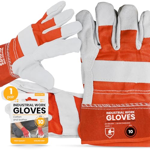 Instalguru Lederhandschuhe Arbeitshandschuhe Größe 10 Leder Montagehandschuhe Sicherheitshandschuhe Schutzhandschuhe Werkstatt Mechanik Garten Bau Elastischem Bund von Instalguru