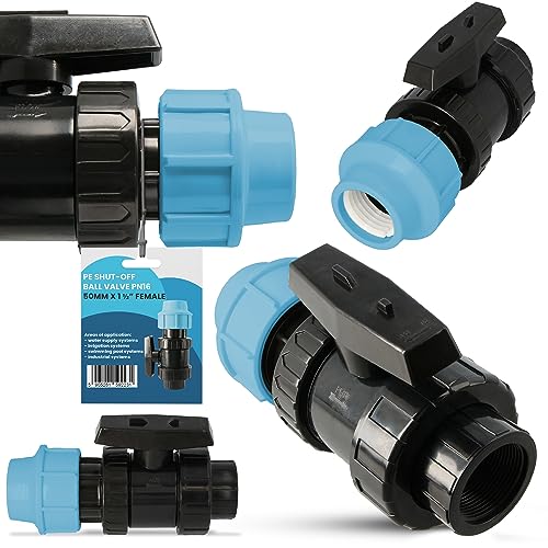 Instalguru PE-Rohr Absperrhahn Kugelhahn PN16 50x1 1/2 IG Wassersysteme Garden Bewässerung Pe-Absperrventil Wasserregelventil Bewässerungsrohr-Kupplung PE-Schläuchen von Instalguru