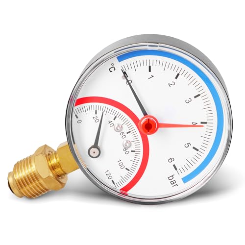 Instalguru Thermomanometer 80 mm Temperaturmanometer 120°C 6 Bar Metall Radial Thermometer Manometer 1/2'' Untergewinde Zeigerthermometer Druckluftmanometer Heizungsthermometer Druckmanometer Instalguru Thermomanometer 80 mm Temperaturmanometer 120°C 6 Bar Metall Radial Thermometer Manometer 1/2'' Untergewinde Zeigerthermometer Druckluftmanometer Heizungsthermometer Druckmanometer von Instalguru