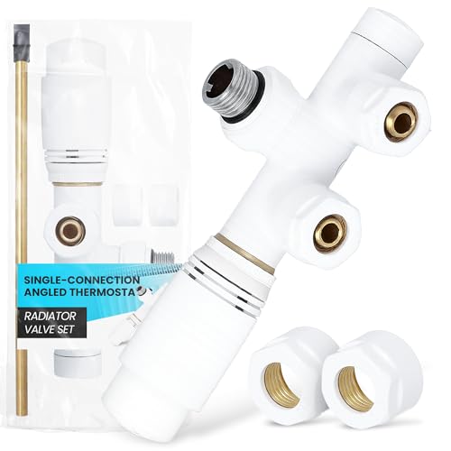 Instalguru Thermostatventil Set Einrohr-Ventil Hahnblock Thermostatkopf Heizungsregler Heizungsventil Heizkörperthermostat Eckform Winkel Weiß Heizung Zubehör von Instalguru