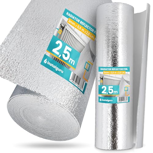 Heizkörper Reflexionsfolie Heizung Isolierfolie 3x0,5x2,5m Isoliermatte Thermofolie Dämmfolie Wärmereflektor Wandisolierung Böden Dachböden Garage Fenster Kälteschutz Schuppen Hütte Zwinger Wohnmobil von Instalguru