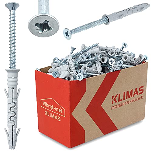 KLIMAS® Dübel Schrauben Set 100 Stück Rahmendübel Schlagdübel Ø 8mm x 65mm mit Senkkopfschrauben PZ-3 | Nageldübel Schraubenset Betondübel Porenbeton Dübel Edelstahlschrauben | Beton Ziegeln Holz uvm von Instalguru