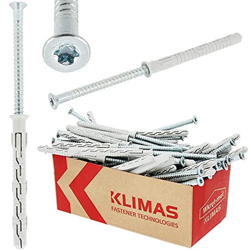 KLIMAS® Dübel Schrauben Set 50 Stück Rahmendübel Schlagdübel Ø 10mm x 100mm mit Senkkopfschrauben TX 40 FAST Nageldübel Schraubenset Betondübel Porenbeton Dübel Edelstahlschrauben | Beton Ziegeln uvm von Instalguru