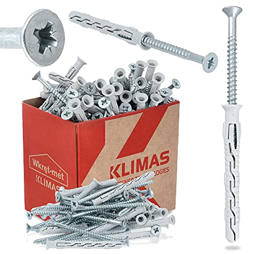 KLIMAS® Dübel Schrauben Set 50 Stück Rahmendübel Schlagdübel Ø 8mm x 80mm mit Senkkopfschrauben PZ-3 | Nageldübel Schraubenset Betondübel Porenbeton Dübel Edelstahlschrauben | Beton Ziegeln Holz uvm von Instalguru