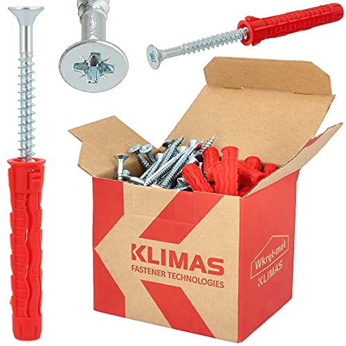 KLIMAS® Rahmendübel Ø 10 x 60 mm mit Senkkopfschraube Ø 6 x 70 mm 50 Stück | Universal-Rahmendübel zur Befestigung in Beton Ziegeln Gipsbauplatten uvm. mit Schrauben PZ-3 | Dübel Set von Instalguru