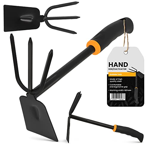 Kombihacke 2in1 Handhacke 3-Zinken-Doppelhacke Gartenhacke Ergonomischer Griff Arbeitsbreite 7cm Hacke zum Unkraut Graben Pflanzen Lockern Lüften Jäten Des Bodens Gartenwerkzeuge Kleingeräte von Instalguru