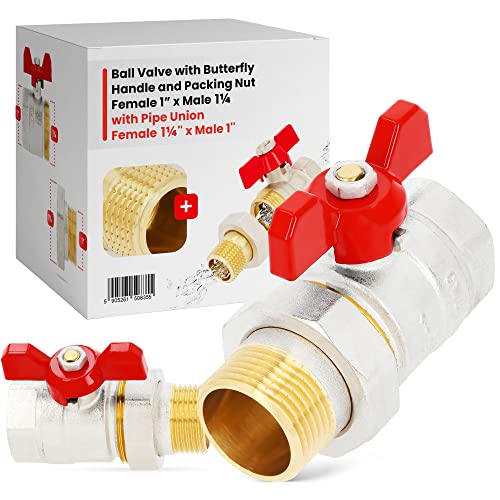 Kugelhahn Flügelgriff Packungsmutter 1'' IG x 1 1/4'' AG Verschraubung 1 1/4'' IG x 1'' AG Messing Kugelventil Schmetterlingsgriff Voller Durchgang Flügelschraube von Instalguru
