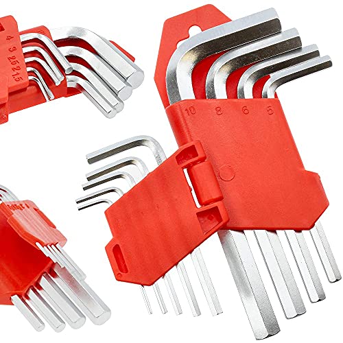MAR-POL® 9 tlg Innensechskantschlüssel Satz 1,5-10 mm HEX Inbusschlüssel Sechskantschlüssel Set | Profi Innensechskant Satz aus Chrom-Vanadium-Stahl CrV | Klein/Kurz & Kompakt mit Rot Klapphalter von Instalguru