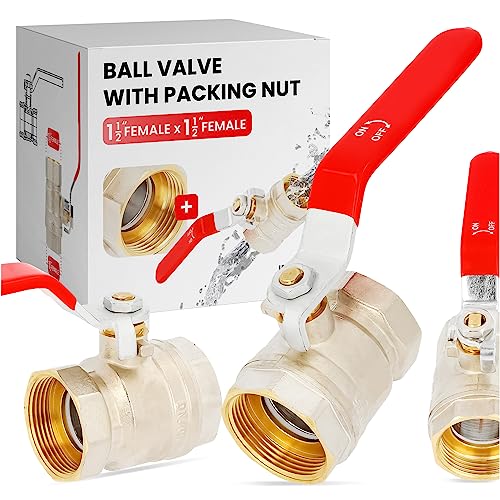 Kugelhahn 1 1/2 IG x 1 1/2 IG Messing DN40 mit Hebelgriff | Kugelventil Absperrventil Absperrhahn Wasserhahn mit Stahlgriff Drossel PTFE Dichtring Stopfbuchse von Instalguru