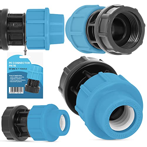 PE Rohr Kupplung Verschraubung PN16 (20 mm x 1'' IG) Klemmverbinder Verlegerohr Fitting Wasserrohr Verbinder Garten Wasserleitung Bewässerungssystem Versorgungsleitung Pipeline Sprinklersystem von Instalguru