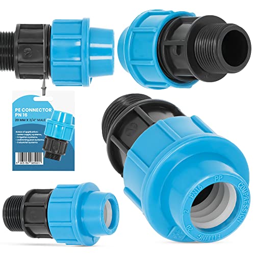 PE Rohr Kupplung Verschraubung PN16 (20 mm x 3/4'' AG) Klemmverbinder Verlegerohr Fitting Wasserrohr Verbinder Garten Wasserleitung Bewässerungssystem Versorgungsleitung Pipeline Sprinklersystem von Instalguru