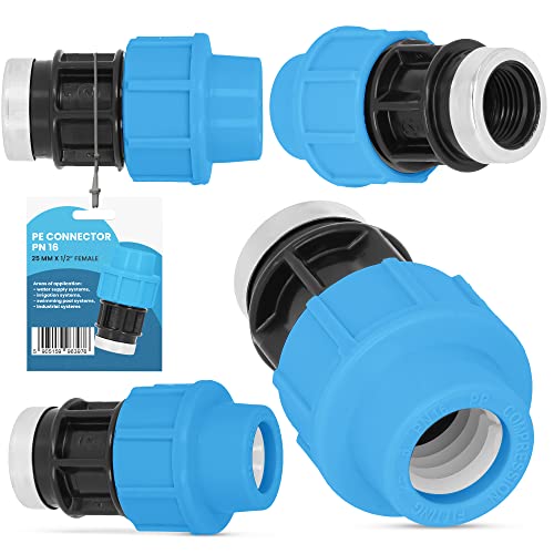 PE Rohr Kupplung Verschraubung PN16 (25 mm x 1/2'' IG) Klemmverbinder Verlegerohr Fitting Wasserrohr Verbinder Garten Wasserleitung Bewässerungssystem Versorgungsleitung Pipeline Sprinklersystem von Instalguru