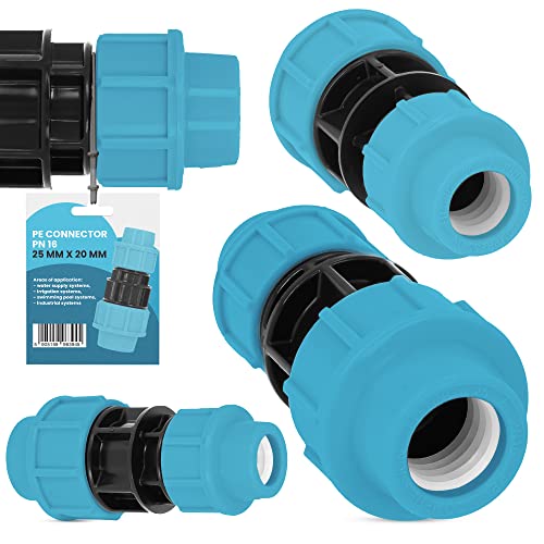 PE Rohr Kupplung Verschraubung PN16 (25 mm x 20 mm) Klemmverbinder Verlegerohr Fitting Wasserrohr Verbinder Garten Wasserleitung Bewässerungssystem Versorgungsleitung Pipeline Sprinklersystem von Instalguru