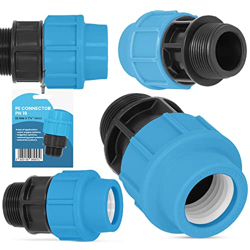 PE Rohr Kupplung Verschraubung PN16 (32 mm x 1 1/4'' AG) Klemmverbinder Verlegerohr Fitting Wasserrohr Verbinder Garten Wasserleitung Bewässerungssystem Versorgungsleitung Pipeline Sprinklersystem von Instalguru