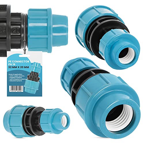 PE Rohr Kupplung Verschraubung PN16 (32 mm x 20 mm) Klemmverbinder Verlegerohr Fitting Wasserrohr Verbinder Garten Wasserleitung Bewässerungssystem Versorgungsleitung Pipeline Sprinklersystem von Instalguru