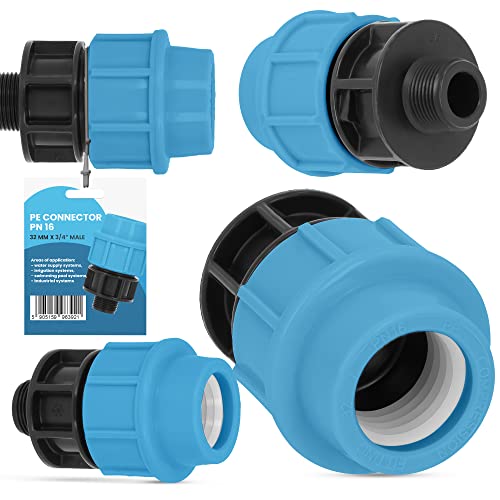 PE Rohr Kupplung Verschraubung PN16 (32 mm x 3/4'' AG) Klemmverbinder Verlegerohr Fitting Wasserrohr Verbinder Garten Wasserleitung Bewässerungssystem Versorgungsleitung Pipeline Sprinklersystem von Instalguru