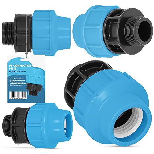 PE Rohr Kupplung Verschraubung PN16 (40 mm x 1 1/4'' AG) Klemmverbinder Verlegerohr Fitting Wasserrohr Verbinder Garten Wasserleitung Bewässerungssystem Versorgungsleitung Pipeline Sprinklersystem von Instalguru