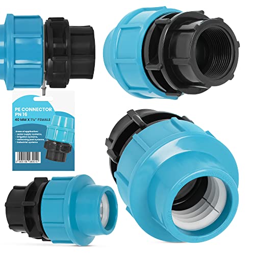 PE Rohr Kupplung Verschraubung PN16 (40 mm x 1 1/4'' IG) Klemmverbinder Verlegerohr Fitting Wasserrohr Verbinder Garten Wasserleitung Bewässerungssystem Versorgungsleitung Pipeline Sprinklersystem von Instalguru