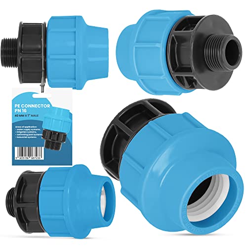 PE Rohr Kupplung Verschraubung PN16 (40 mm x 1'' AG) Klemmverbinder Verlegerohr Fitting Wasserrohr Verbinder Garten Wasserleitung Bewässerungssystem Versorgungsleitung Pipeline Sprinklersys von Instalguru