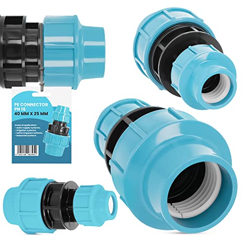 PE Rohr Kupplung Verschraubung PN16 (40 mm x 25 mm) Klemmverbinder Verlegerohr Fitting Wasserrohr Verbinder Garten Wasserleitung Bewässerungssystem Versorgungsleitung Pipeline Sprinklers von Instalguru