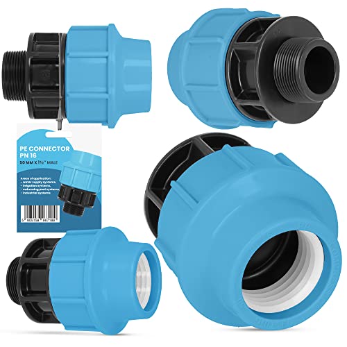 PE Rohr Kupplung Verschraubung PN16 (50 mm x 1 1/2'' AG) Klemmverbinder Verlegerohr Fitting Wasserrohr Verbinder Garten Wasserleitung Bewässerungssystem Versorgungsleitung Pipeline Sprinklersystem von Instalguru