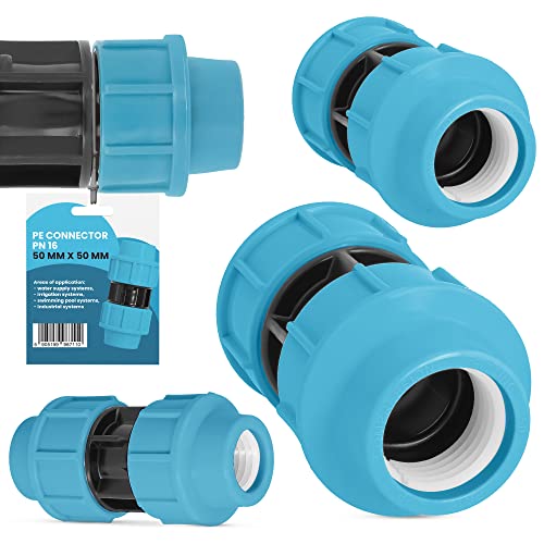 PE Rohr Kupplung Verschraubung PN16 (50 mm x 50 mm) Klemmverbinder Verlegerohr Fitting Wasserrohr Verbinder Garten Wasserleitung Bewässerungssystem Versorgungsleitung Pipeline Sprinklers von Instalguru