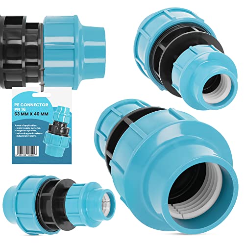 PE Rohr Kupplung Verschraubung PN16 (63 mm x 40 mm) Klemmverbinder Verlegerohr Fitting Wasserrohr Verbinder Garten Wasserleitung Bewässerungssystem Versorgungsleitung Pipeline Sprinklersystem von Instalguru