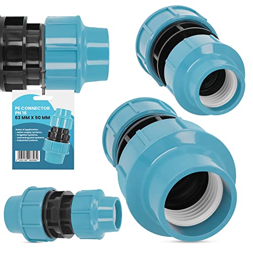 PE Rohr Kupplung Verschraubung PN16 (63 mm x 50 mm) Klemmverbinder Verlegerohr Fitting Wasserrohr Verbinder Garten Wasserleitung Bewässerungssystem Versorgungsleitung Pipeline Sprinklersystem von Instalguru