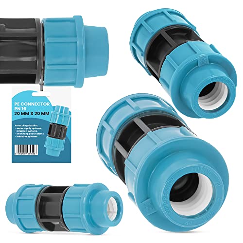 PE Rohr Kupplung Verschraubung PN16 20x20 Klemmverbinder Verlegerohr Fitting Schläuche Wasserrohr Verbinder Garten Wasserleitung Bewässerungssystem Versorgungsleitung Pipeline Sprinklersystem von Instalguru